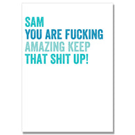Blue Personalised Keep That Shit Up Card